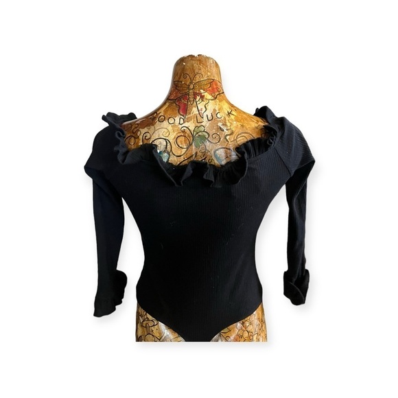 Lovers + Friends bodysuit black ruffle collar Medium one piece - Picture 5 of 8